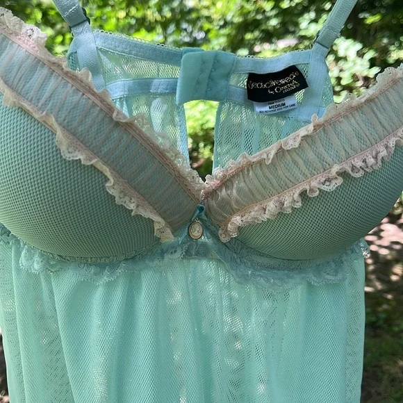 Elegant Lace Trim Babydoll Lingerie in Light Blue - Picture 12 of 12